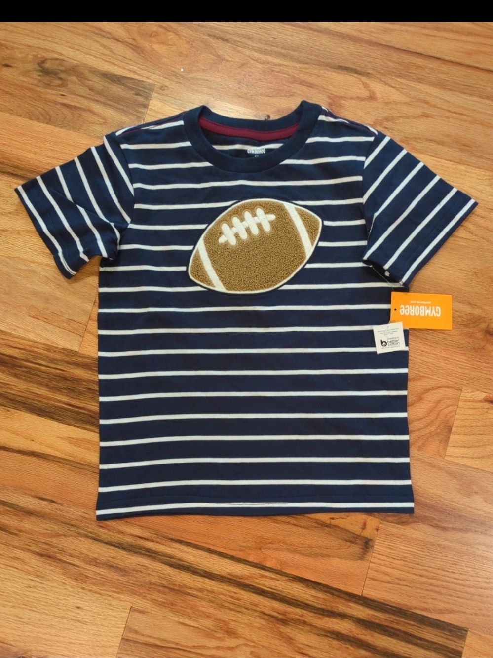 Gymboree Navy and White Striped Tee with Football Applique